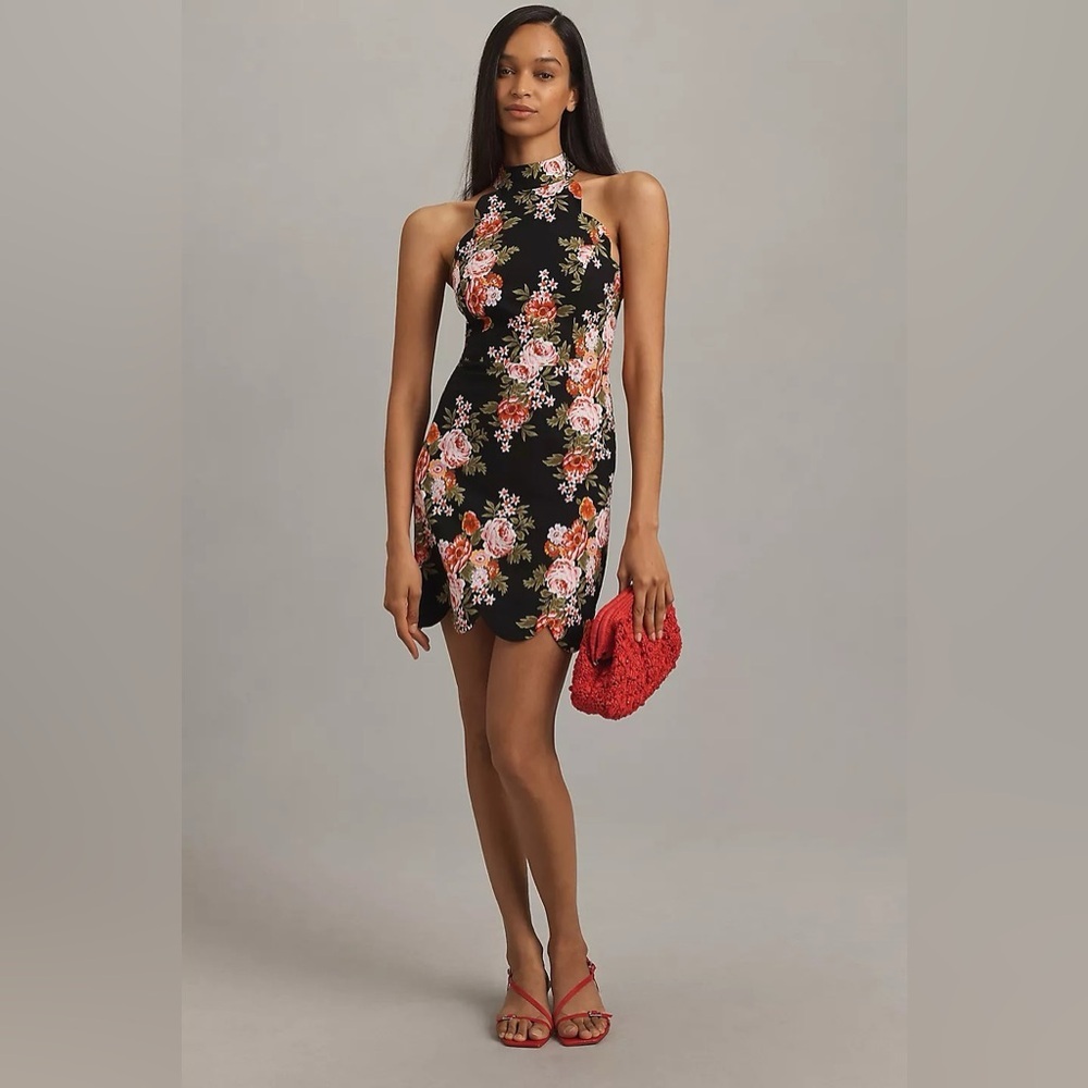 NWT Anthropologie Scallop Mini Floral Halter Dress XL